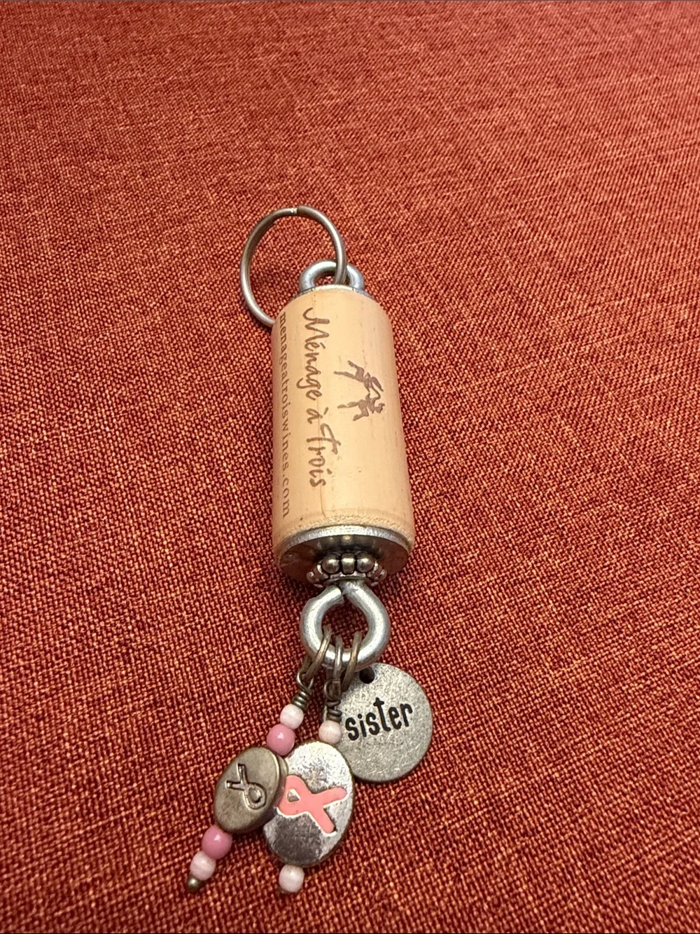 Breast Cancer Survivor Sister Charm Keychain with Pink Accents